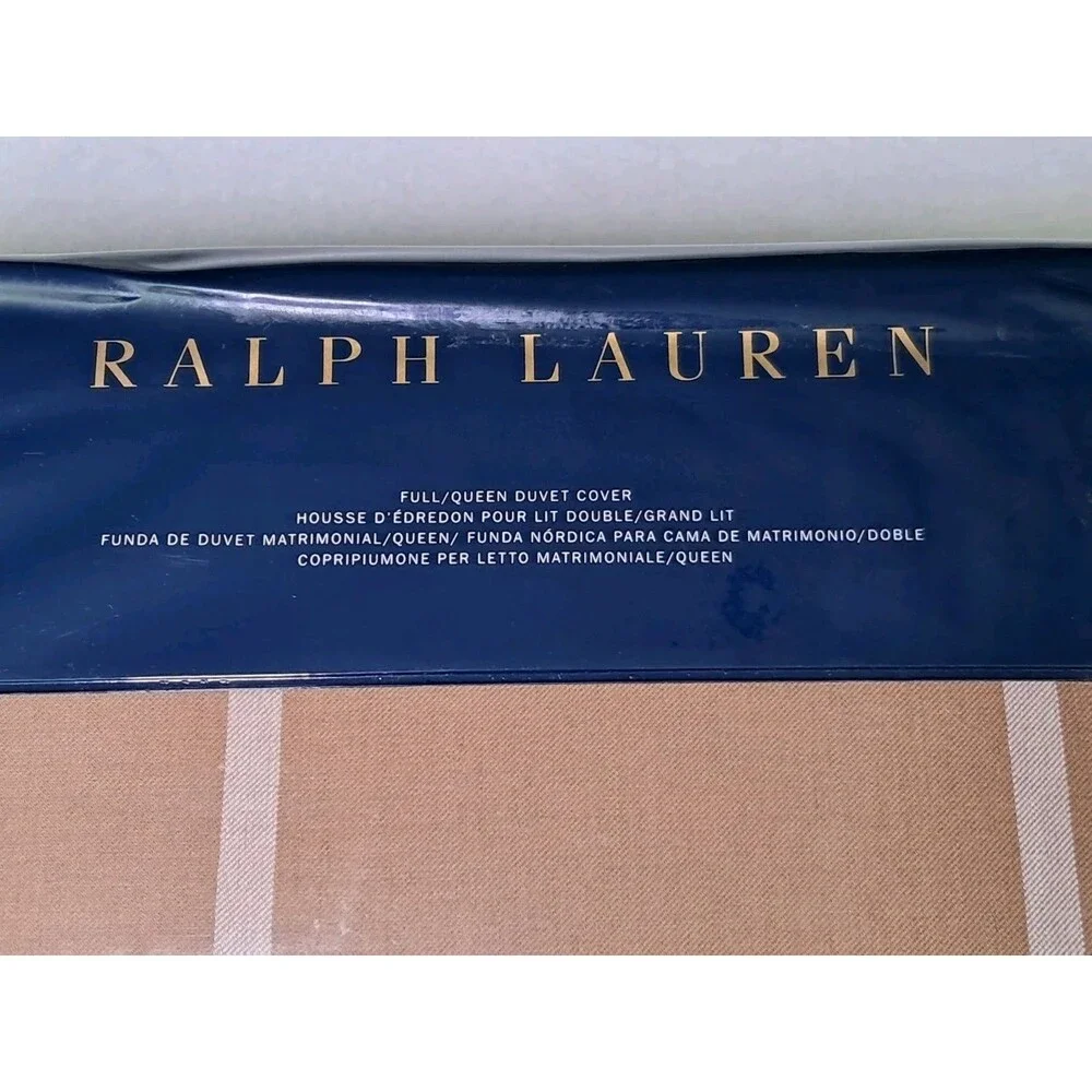 Ralph Lauren Full Queen Modern Equestrian Windowpane Duvet Cover Camel $500 NWT